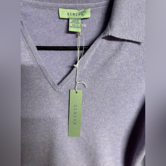 Geneva Cashmere Lavender V-Neck Collared Sweater - Picture 3 of 5